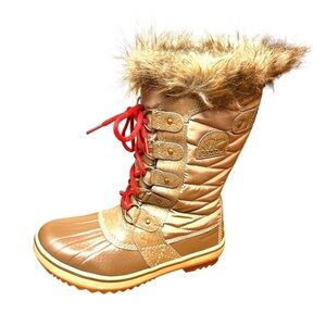 Sorel Women's Tofino II Winter Boot- Khaki Faux Fir Waterproof Boot- Size 6